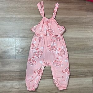Tea Collection Peachy Pink Floral Ruffle Halter Jumpsuit for Kids, 12-18 months